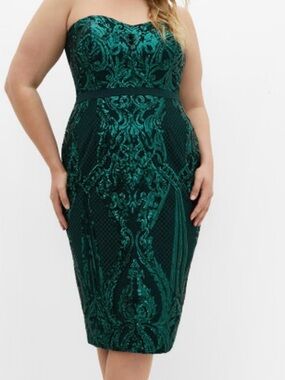 City Chic SEQUIN SOFIA DRESS - EMERALD